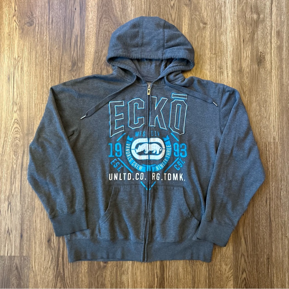 Y2K Ecko Unltd grey Zip Up Hoodie Sweater